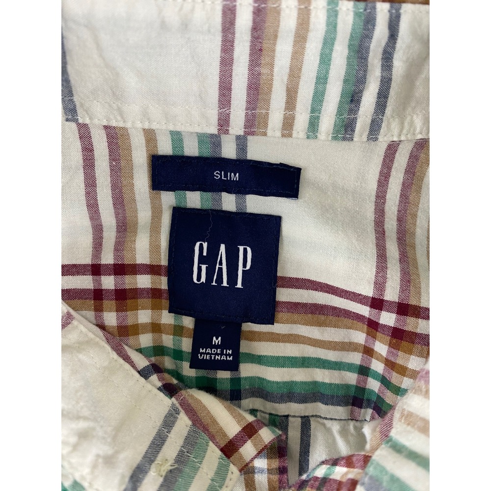 GAP Men Slim Fit Plaid Button Down Shirt Long Sleeve Casual Size M - Picture 3 of 10